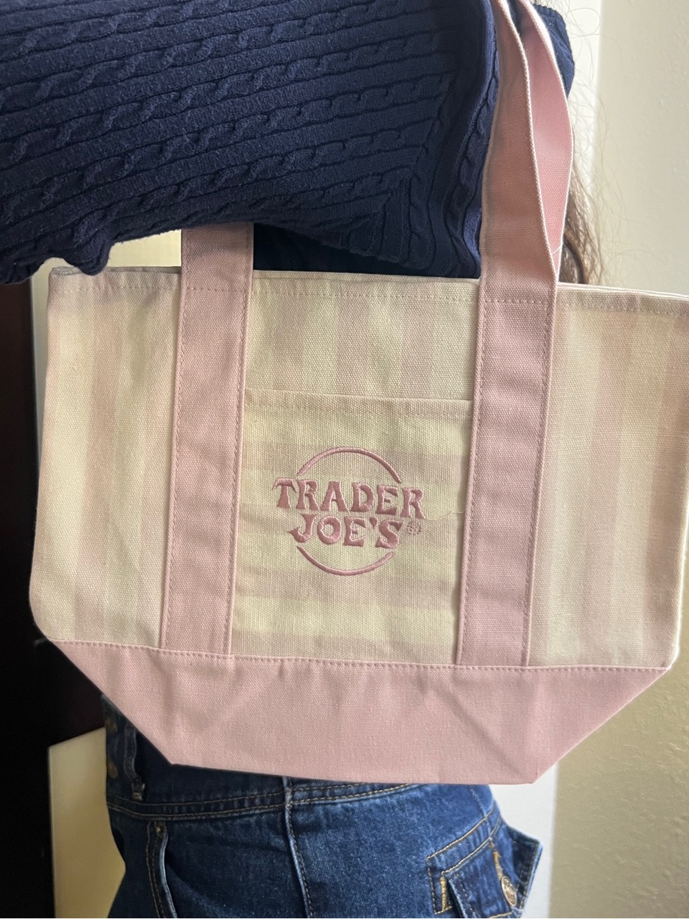 NWT Trader Joe’s Mini Pink Stripe Canvas Tote Bag